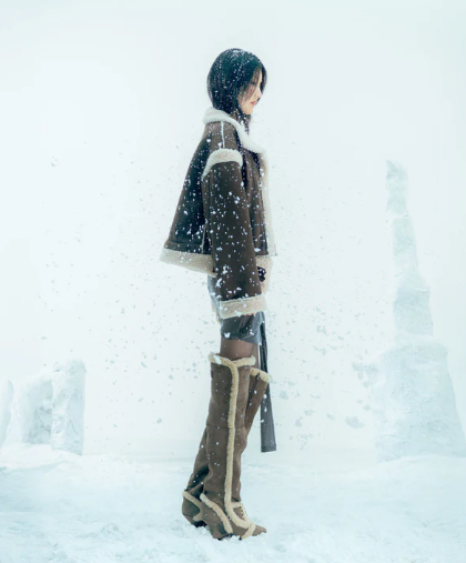 Asym Shearling Wedge Boots Brown